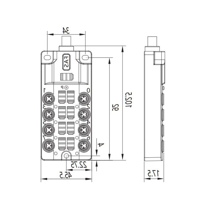 M8 junction box, single channel, PNP, 8-port integrated, LED, PUR flexible cable, black sheath, 23P881-XXX