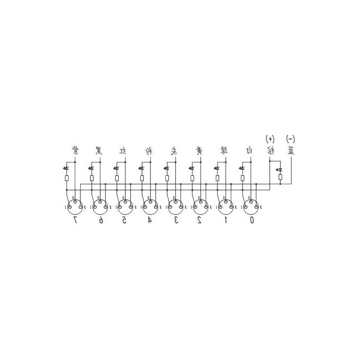 M8 junction box, Single channel, NPN, 8-port integrated, LED, PUR flexible cable, black sheath, 23N881-XXX